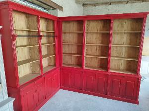 Bibliothèque d'angle pin massif en vieux bois